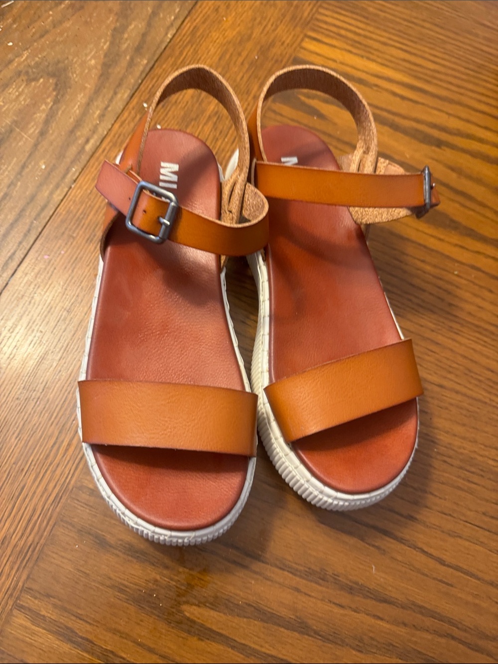 Tan Mia Leather Strap Platform Sandals